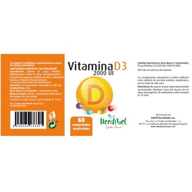 VITAMINA D3 2,000UI 60 Comprimidos Masticables HERDIBEL