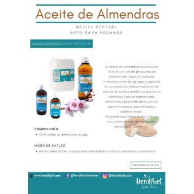 ACEITE ALMENDRAS 1ª presión en frio 250 ml. HERDIBEL