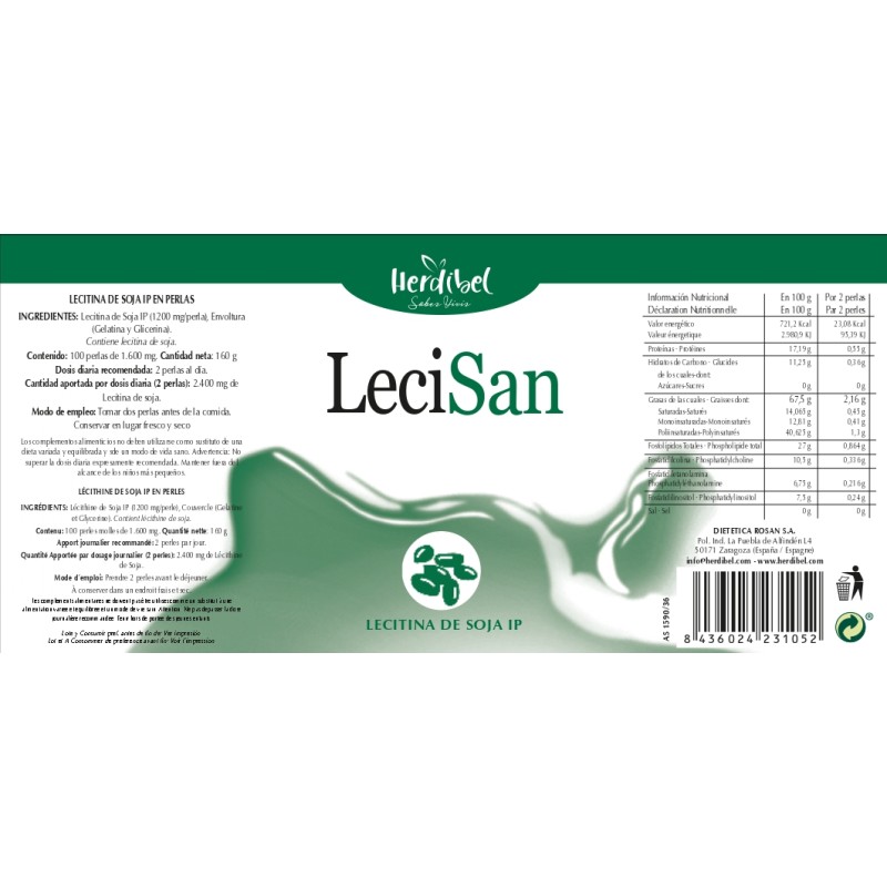 LECISAN Lecitina de Soja IP 1000 mg 100 perlas HERDIBEL LECISAN Lecitina de Soja IP 1000 mg 100 perlas HERDIBEL