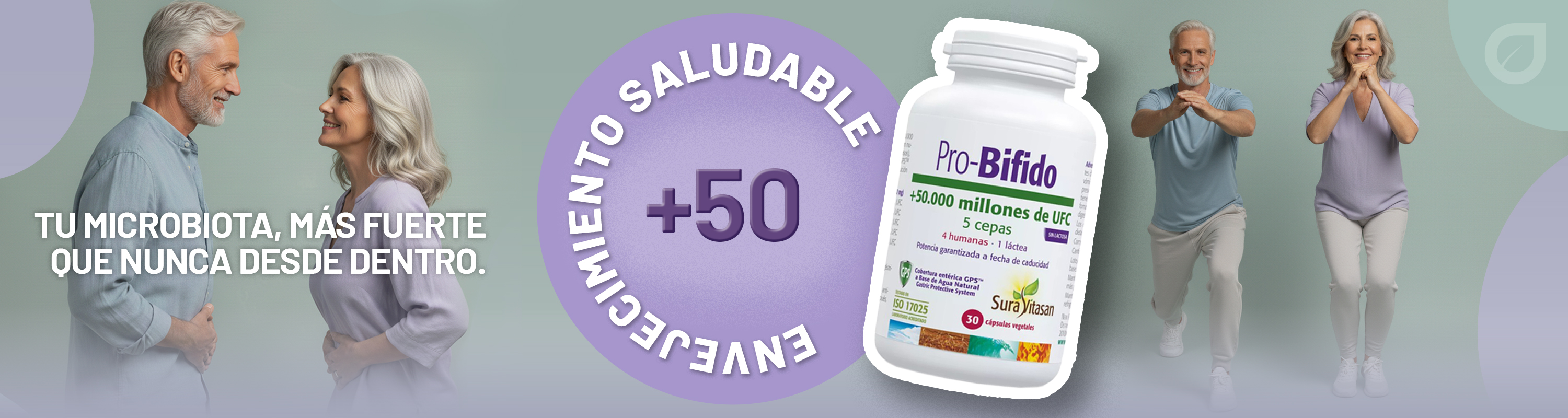 ENVEJECIMIENTO SALUDABLE + 50. Tu microbiota, más fuerte que nunca desde dentro.